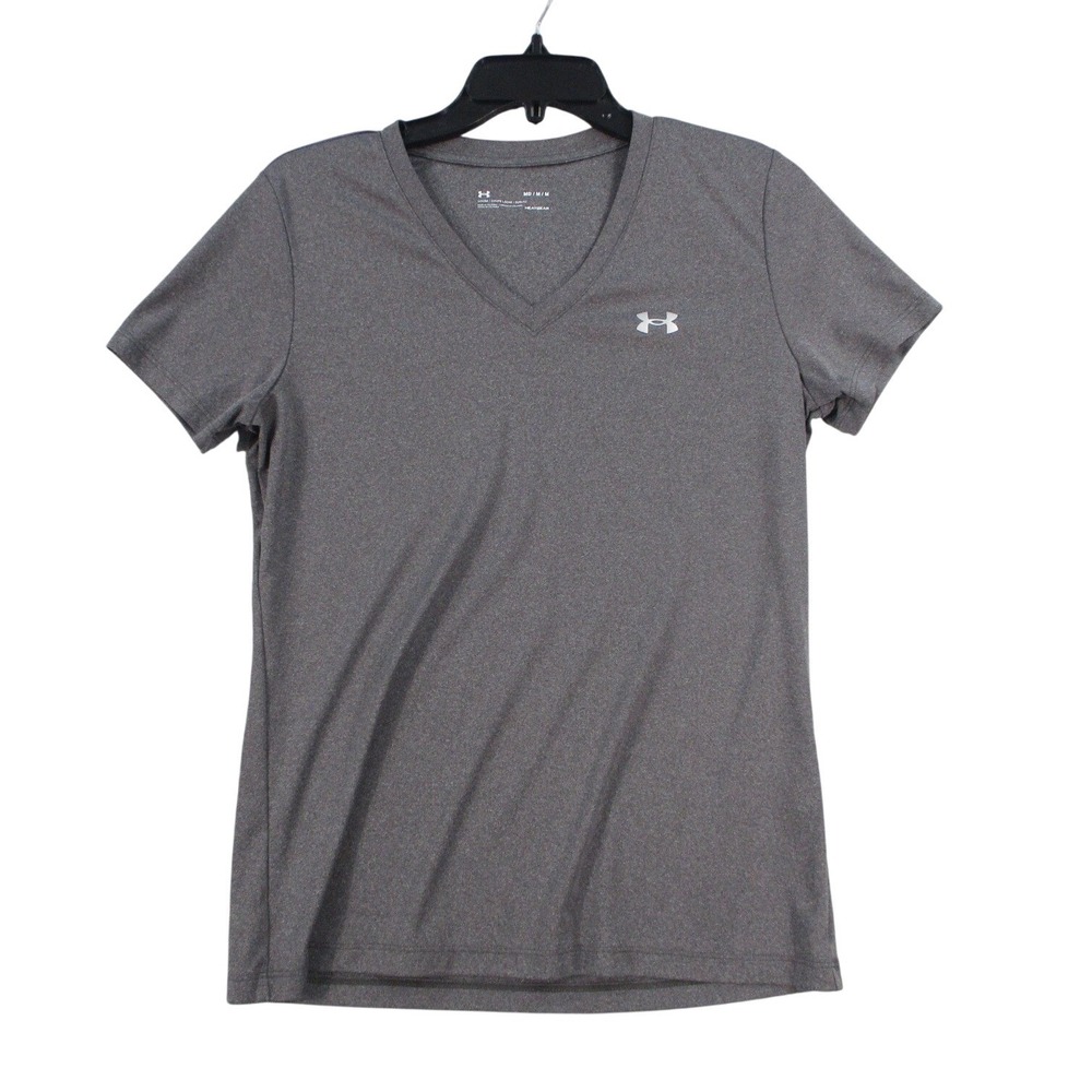 Under Armour Womens HeatGear V-Neck T-Shirt Gray Heather Loose Fit MD 1277206